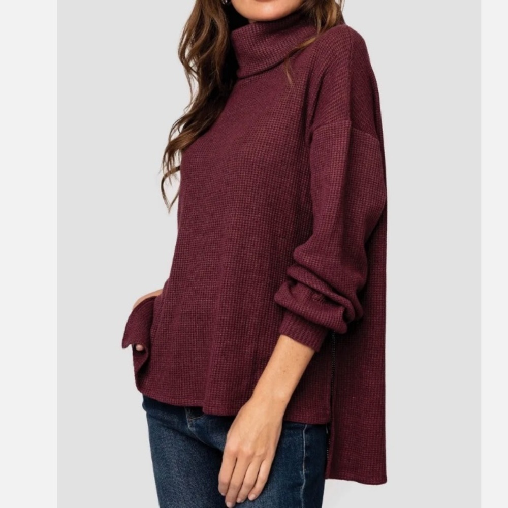 Gibsonlook Cowl Neck Blouson Sleeve Soft Luxe Sweater burgundy size xs